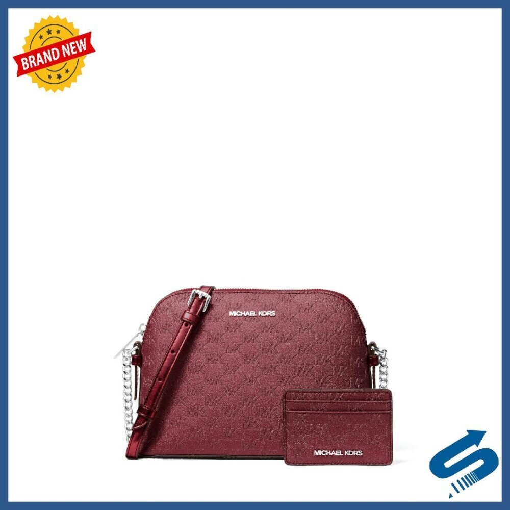 Structured Dome Crossbody Bag with Matching Card Case, Chain Strap